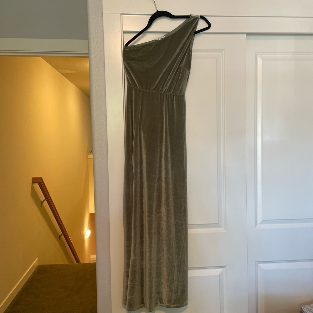 Green velvet floor length dress